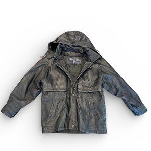 Heavy Vintage 90’s Black Leather Bomber Jacket. Size Small. Good condition!